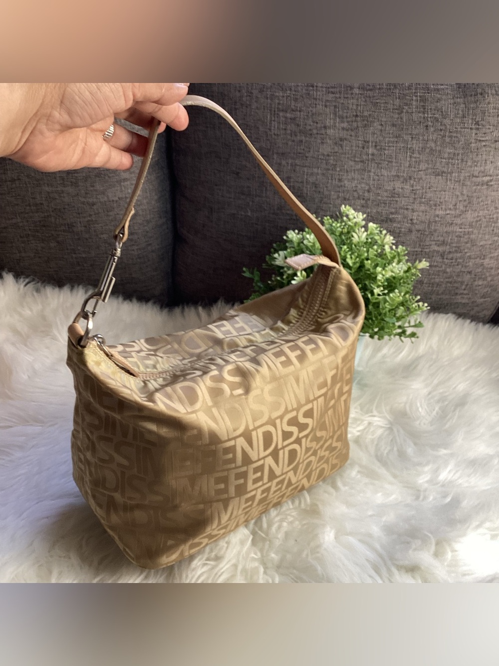Fendissime Beige Logo-Print Shoulder Bag